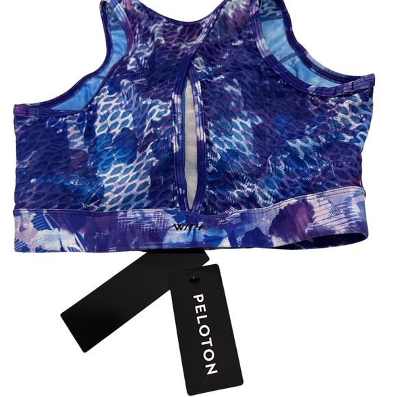 Peloton Womens High Neck Sports Bra Top Blue Purple Print Keyhole Back Size S - Picture 8 of 13